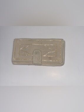 Beaded Pearl Clutch Handbag - Cream